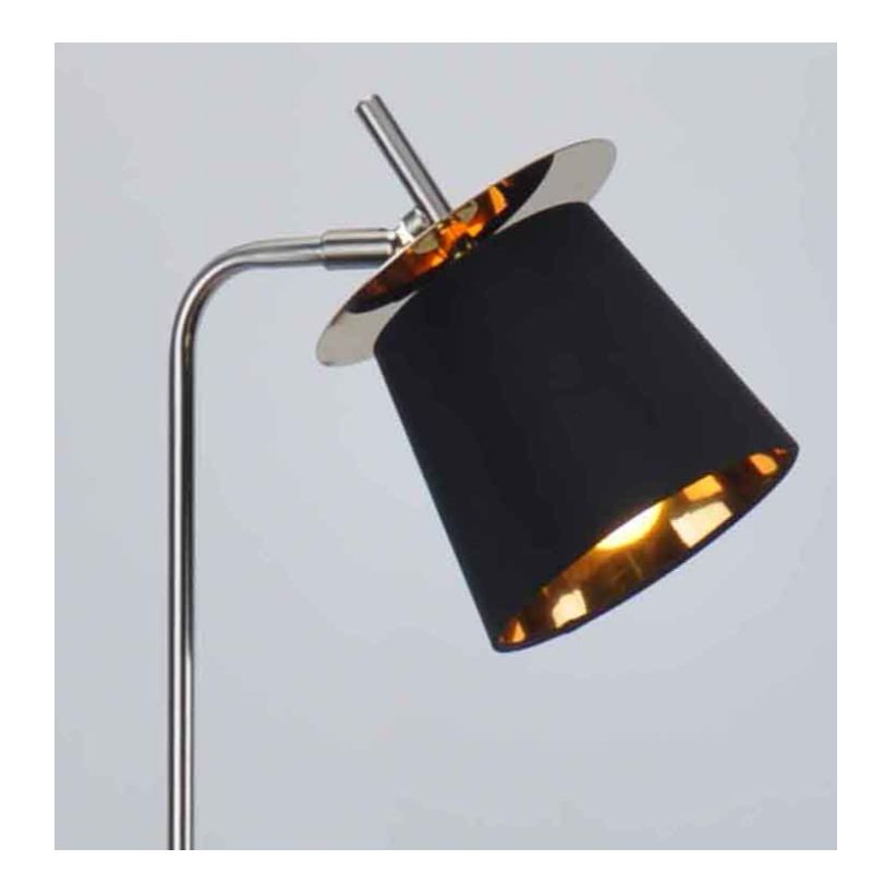 Модерна подова лампа с сянка от плат, черен нюанс вътре в злато